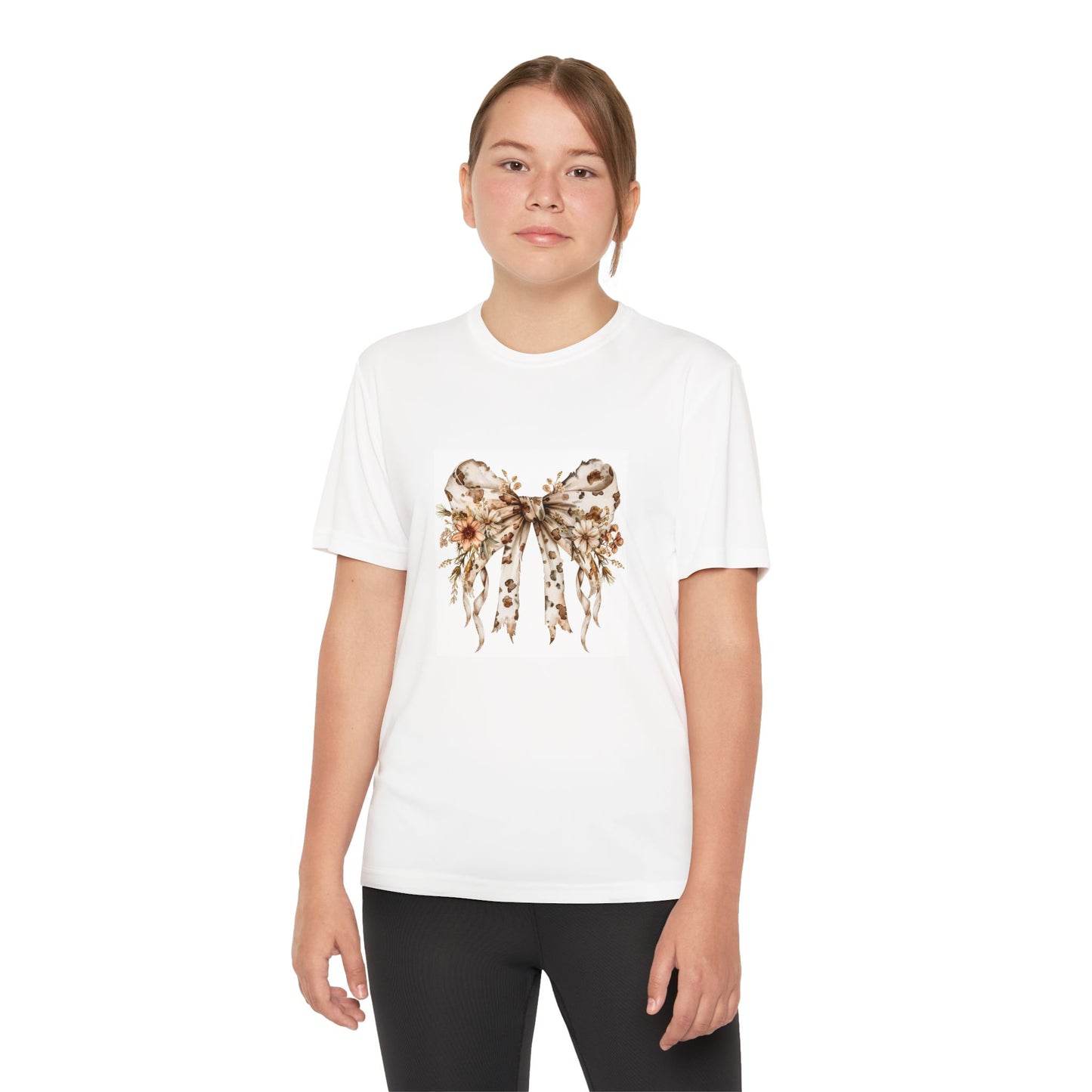 Floral Bow -Youth Tee - Soft Cotton in White