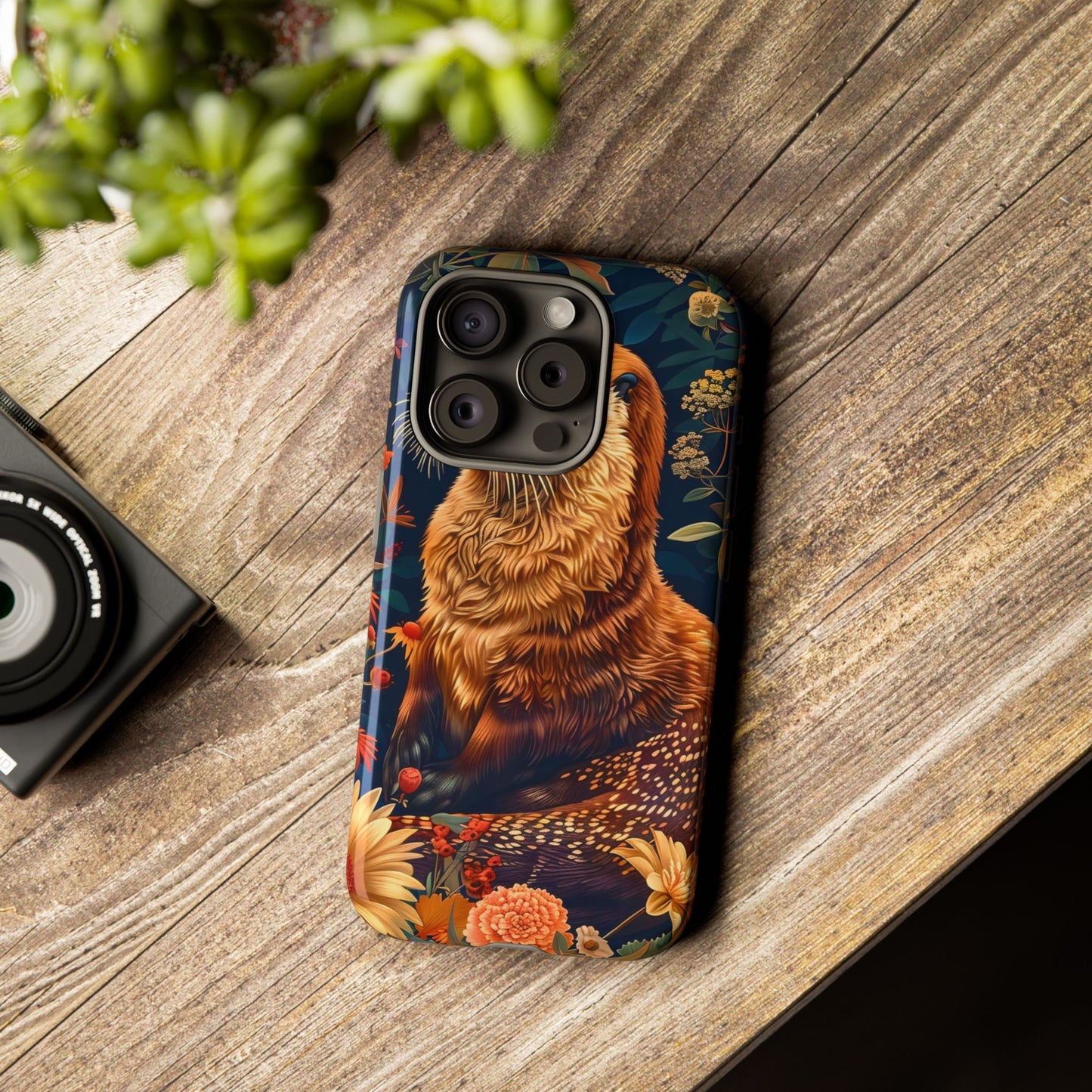 Otter Phone Case, Floral Otter Design, Tough Phone Cover, Nature Lover Gift, Cute Animal Accessories