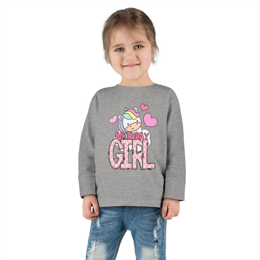 Birthday Girl Unicorn Toddler Long Sleeve Tee