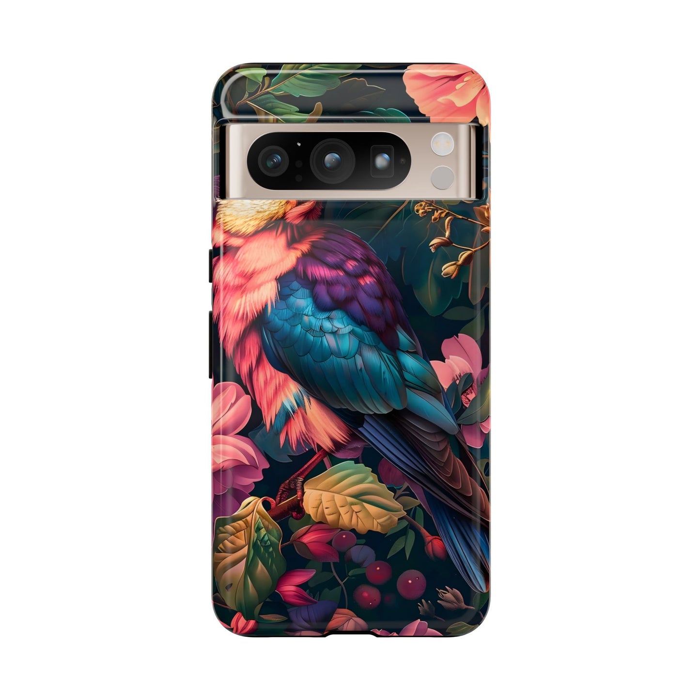 Vibrant Phone Case, Tropical Bird Design, Tough Phone Cover, Floral Tech Accessory, Gift for Nature Lovers