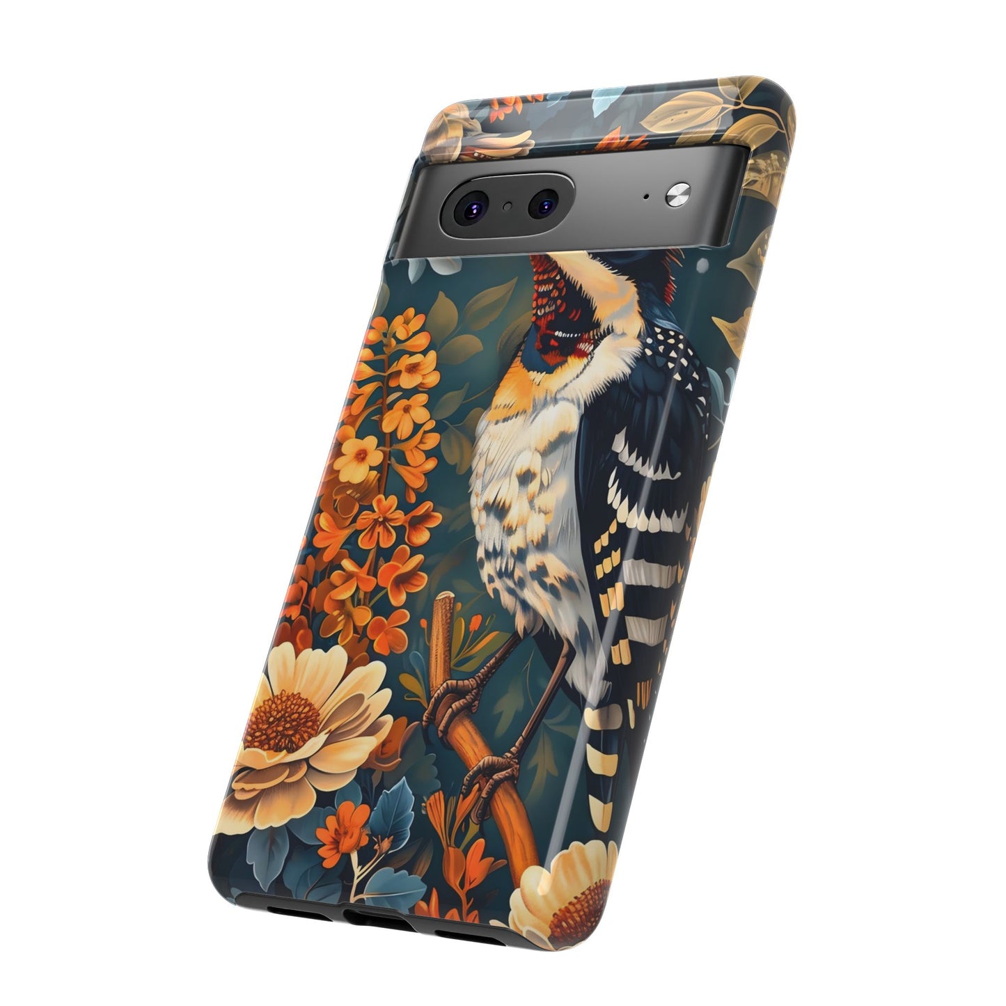Tough Cases: Floral Bird Phone Case, Vintage Style Cover, Nature Lover Gift, Botanical Design, Spring Inspire Fashion
