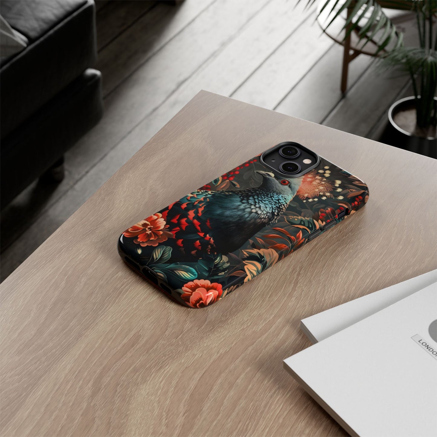 Floral Peacock Phone Case, Tough Cases, Artistic Phone Cover, Unique Gift, Nature Lover Accessory, Protective Case