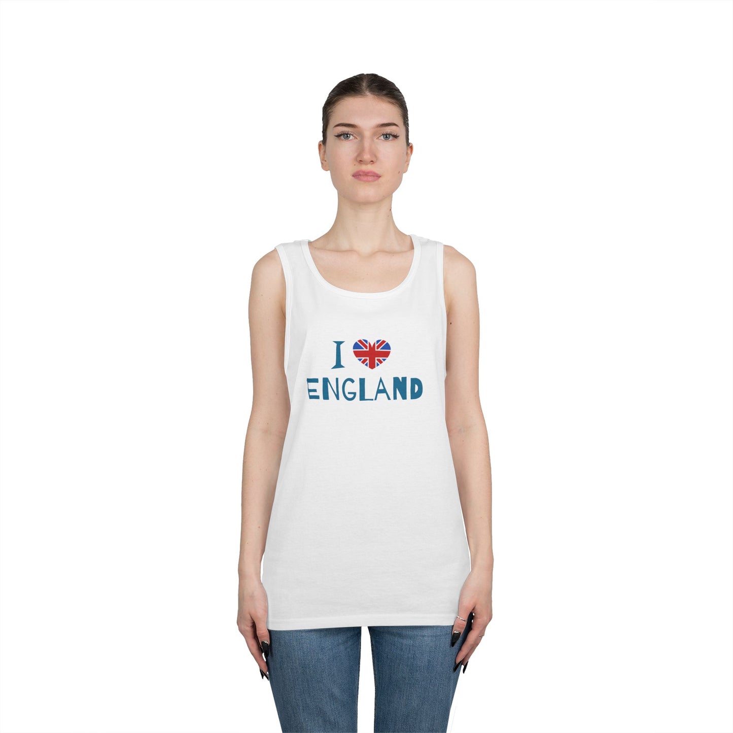Unisex Heavy Cotton Tank Top - I Love England - Union Jack Heart Design