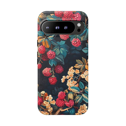 Floral Phone Case with Berry Design, Durable Phone Cover, Floral Print, Gift for Plant Lovers, Nature-Inspired Accessory