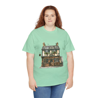 Unisex Heavy Cotton Tee - Rustic Retreat - The Quintessential British Village House