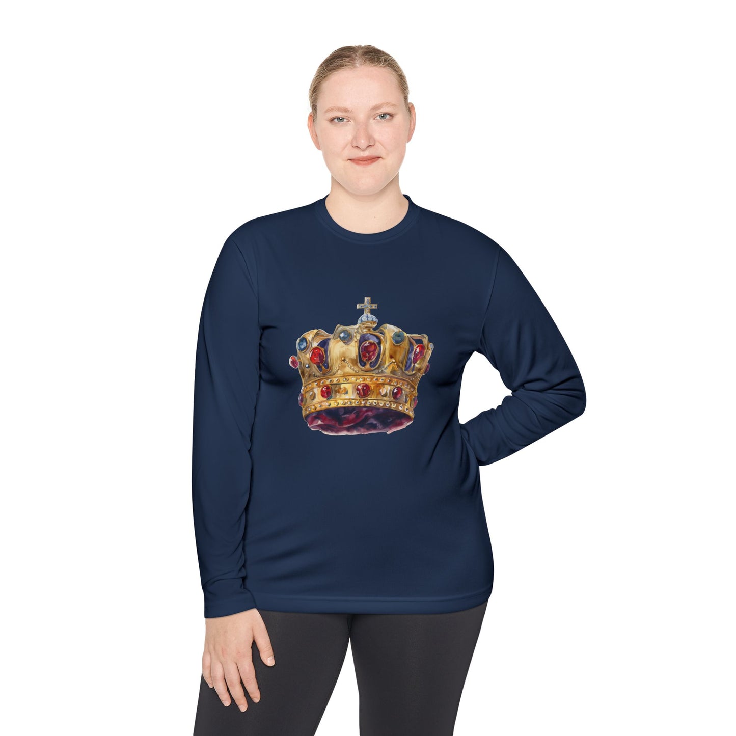 Unisex Lightweight Long Sleeve Tee - Majestic Crown  - Perfect for Royal Celebrations