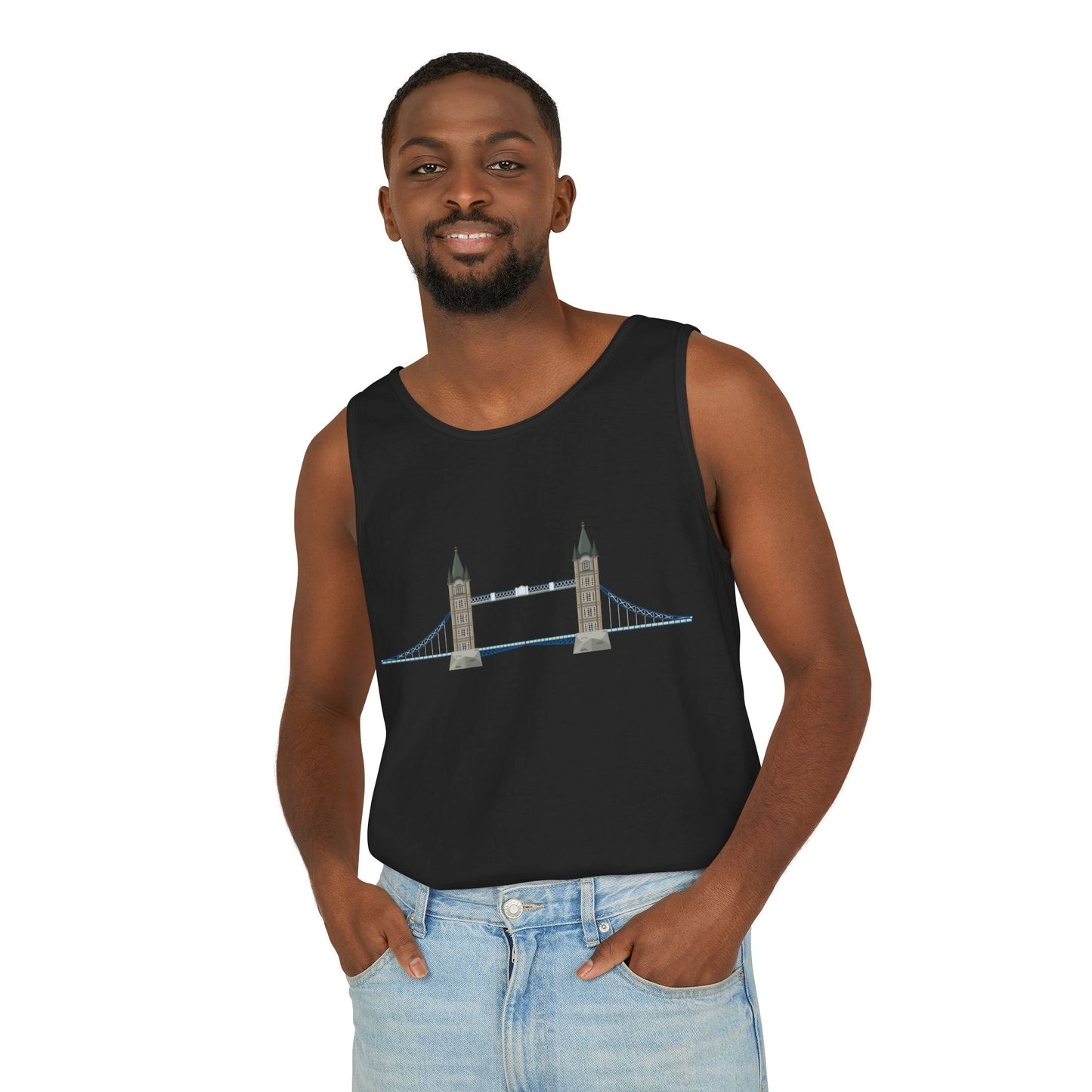 Unisex Garment-Dyed Tank Top - Tower Bridge - Iconic London Landmark