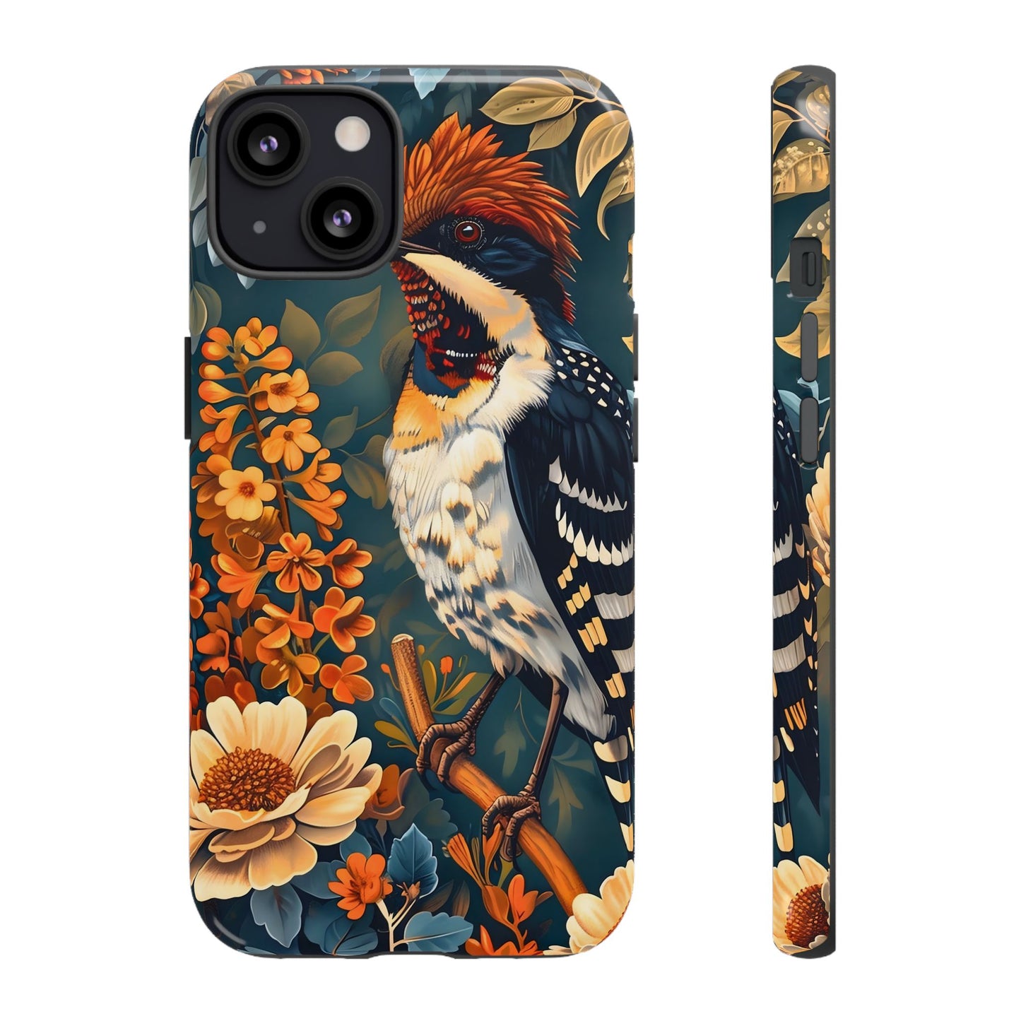 Tough Cases: Floral Bird Phone Case, Vintage Style Cover, Nature Lover Gift, Botanical Design, Spring Inspire Fashion