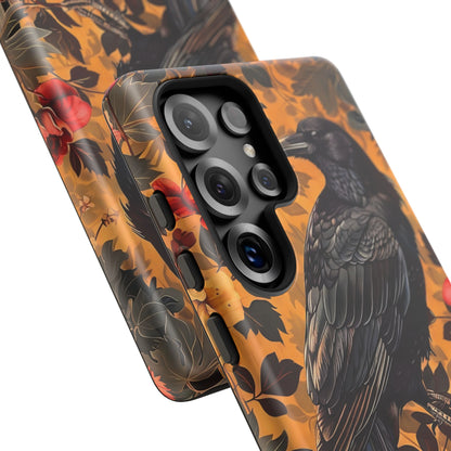Raven Floral Phone Case - Tough Cases, Blackbird Decor, Gift for Nature Lovers, Bird Themed Accessories, Unique Phone Cover