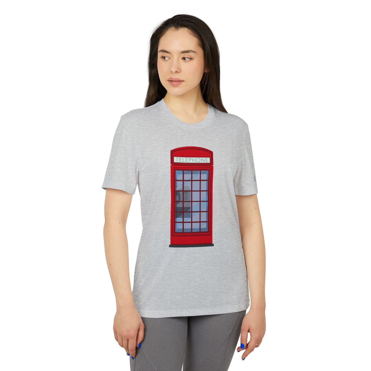 Unisex Adidas Tee - Red Telephone Booth Design - Iconic British Public Telephone - Classic Red Phone Box Design