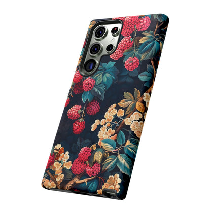 Floral Phone Case with Berry Design, Durable Phone Cover, Floral Print, Gift for Plant Lovers, Nature-Inspired Accessory