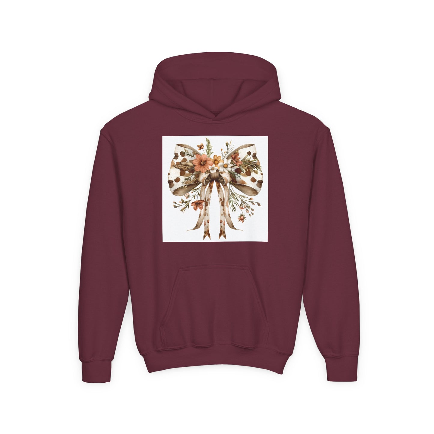 Floral Bow Youth Hoodie – Cozy Sweatshirt for Kids
