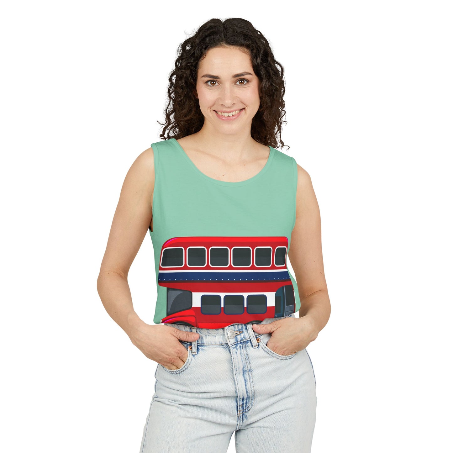 Unisex Garment-Dyed Tank Top - Classic London Double-Decker Bus Artwork