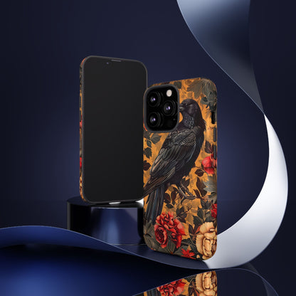 Raven Floral Phone Case - Tough Cases, Blackbird Decor, Gift for Nature Lovers, Bird Themed Accessories, Unique Phone Cover
