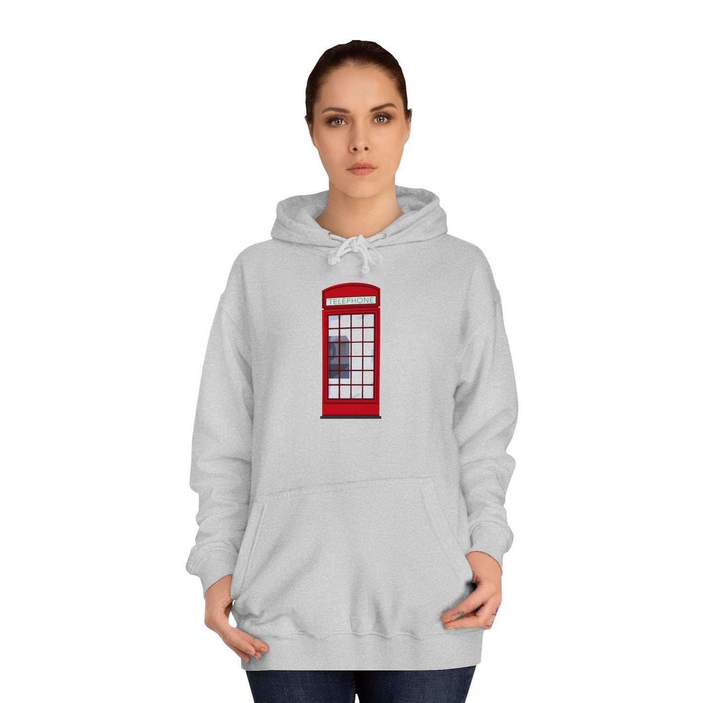 Unisex College Hoodie - Iconic British Public Telephone - Classic Red Phone Box