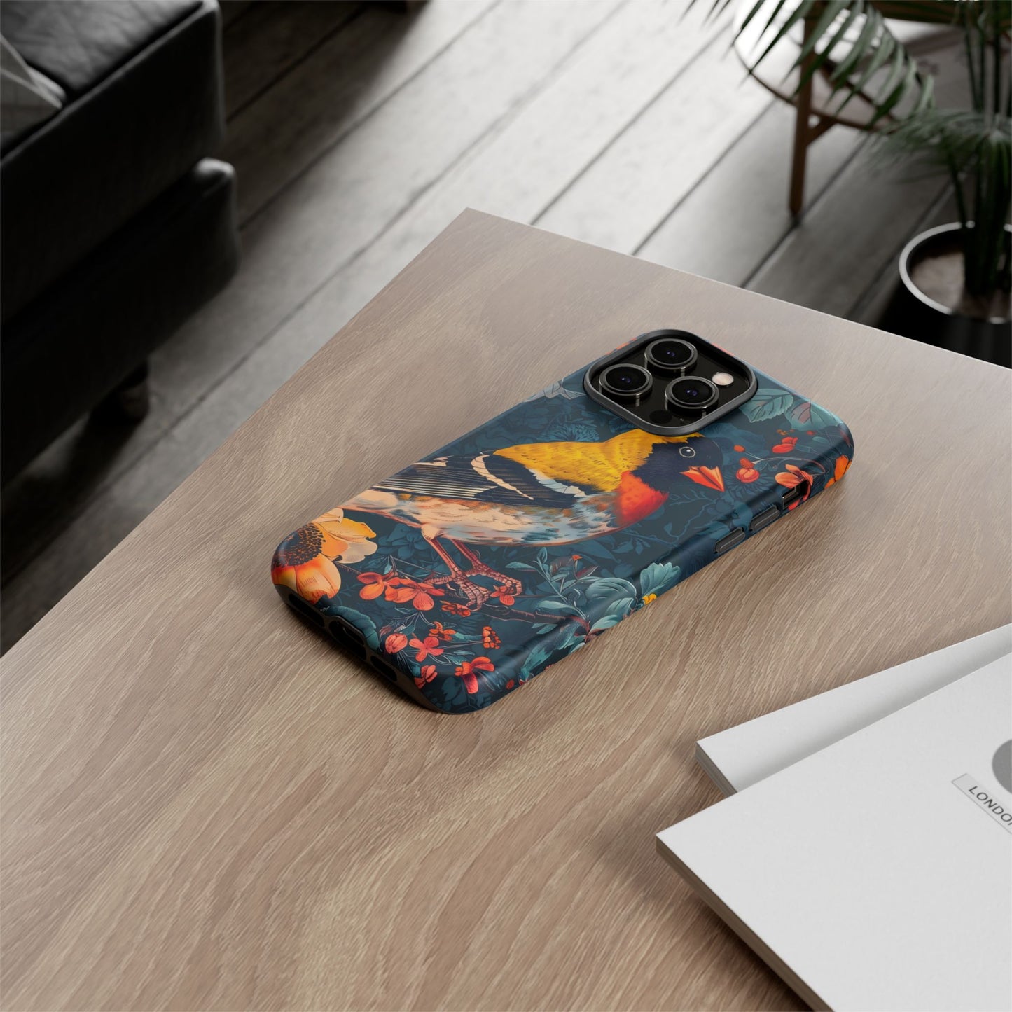 Colorful Bird Phone Case, Floral Phone Cover, Tough Phone Protector, Nature Lover Gift, Botanical Case, Unique Mobile Accessory