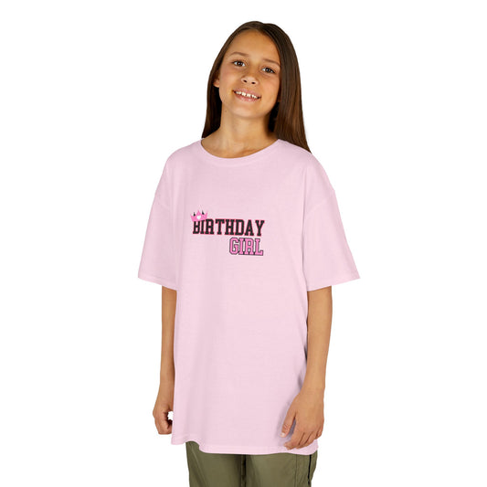 Kids Heavy Cotton Tee - Birthday Girl Leopard Print Rainbow Clipart - Celebrate in Style!