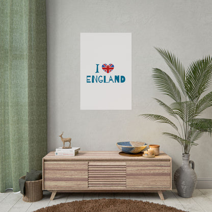 I Love England Rolled Poster - UK Travel Decor, Gift for Britains, Wall Art for Home, London Souvenir, Love England