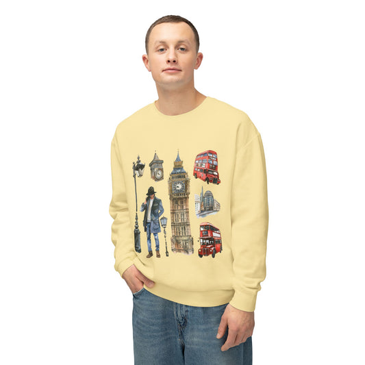 Unisex Lightweight Crewneck Sweatshirt - Vintage British Icons