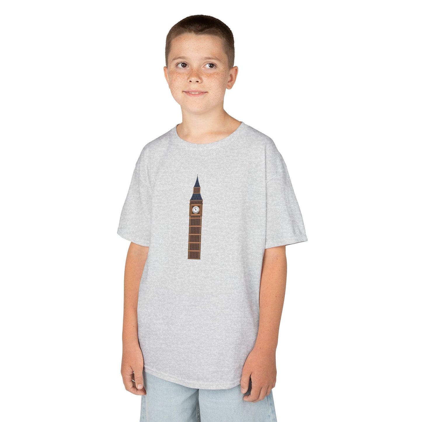 Kids Heavy Cotton Tee - Historic Big Ben England Tower Artwork -  Fun London Theme for Young Explorers