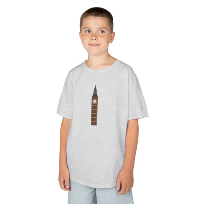 Kids Heavy Cotton Tee - Historic Big Ben England Tower Artwork -  Fun London Theme for Young Explorers