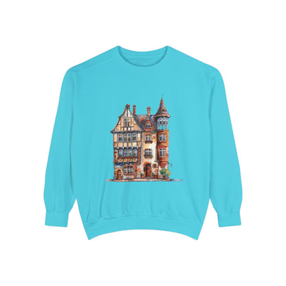 Unisex Garment-Dyed Sweatshirt - British Historic House - Classic Architectural Elegance