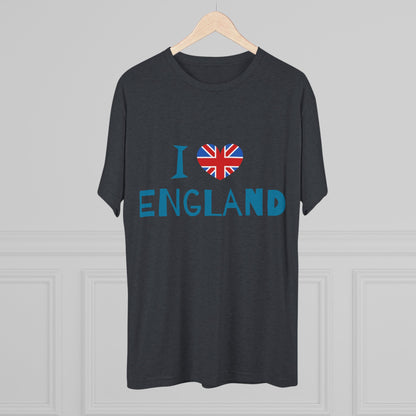 I Love England - Union Jack Heart Trendy Unisex Tri-Blend Crew Tee