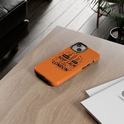 London-Themed Phone Case: Keep Calm and Love London, UK Souvenir, Travel Gift, City Lover, Smartphone Accessories, Orange Design