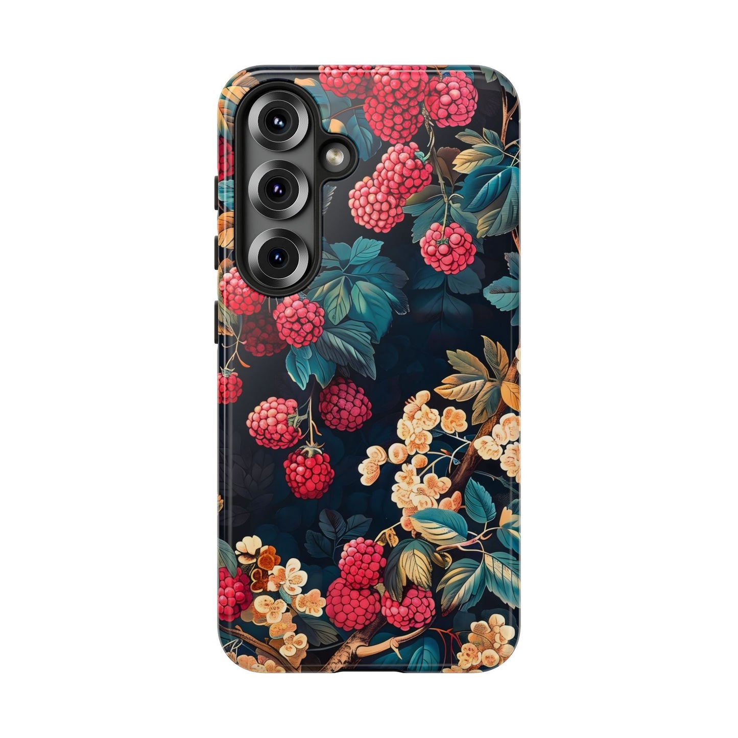 Floral Phone Case with Berry Design, Durable Phone Cover, Floral Print, Gift for Plant Lovers, Nature-Inspired Accessory
