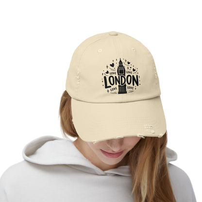 Stylish Distressed Cap with London Design, Vintage Baseball Hat, Unisex Fashion Accessory, Travel Gift, Trendy Streetwear, Summer Essential