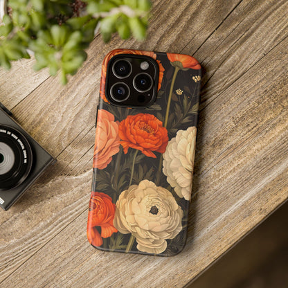 Floral Phone Case with Tough Protection, Blooming Ranunculus Design, Durable Cover, Gift for Flower Lovers, Eco-Friendly Phone Accessory