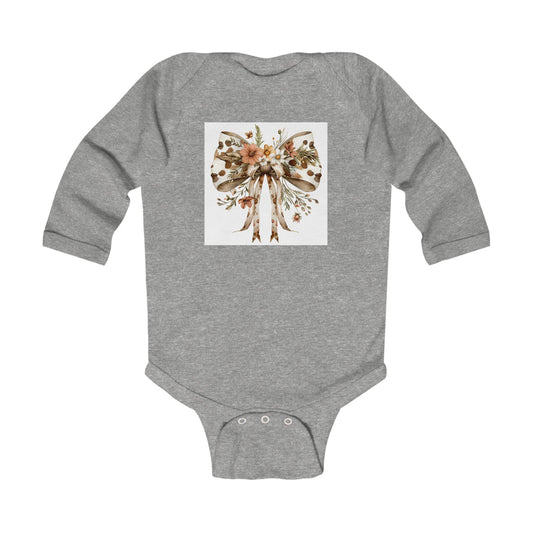 Floral Bow Infant Long Sleeve Bodysuit - Perfect Baby Shower Gift