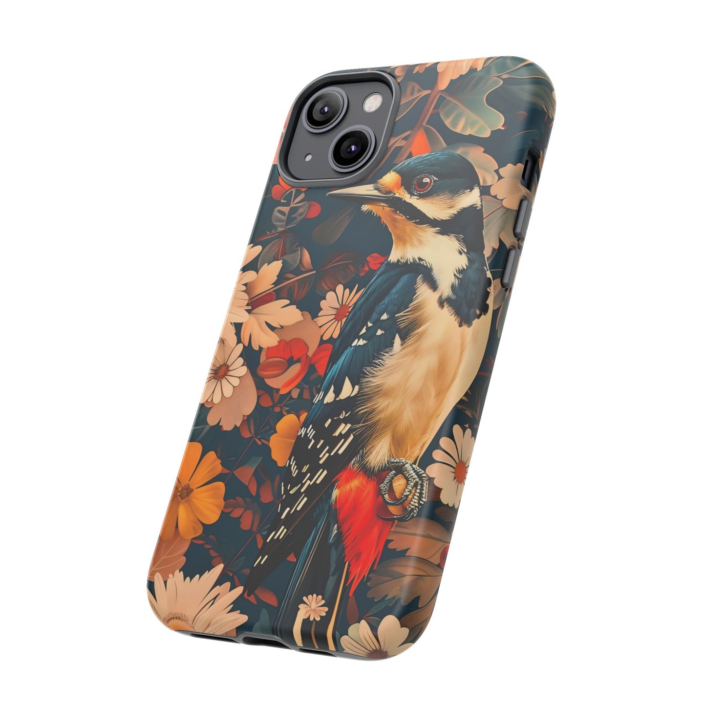 Artistic Bird Phone Case, Unique Tough Cases for Nature Lovers, Floral Design, Cute Gift, Customized Phone Accessories