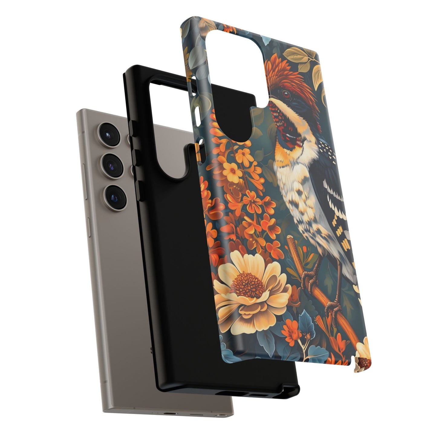Tough Cases: Floral Bird Phone Case, Vintage Style Cover, Nature Lover Gift, Botanical Design, Spring Inspire Fashion