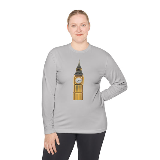 Unisex Lightweight Long Sleeve Tee - Iconic Big Ben Illustration Wall Decor - Perfect for Travel Lovers