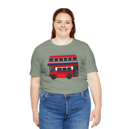 Unisex Jersey Short Sleeve Tee - London Transport English Bus - Iconic Red Double-Decker