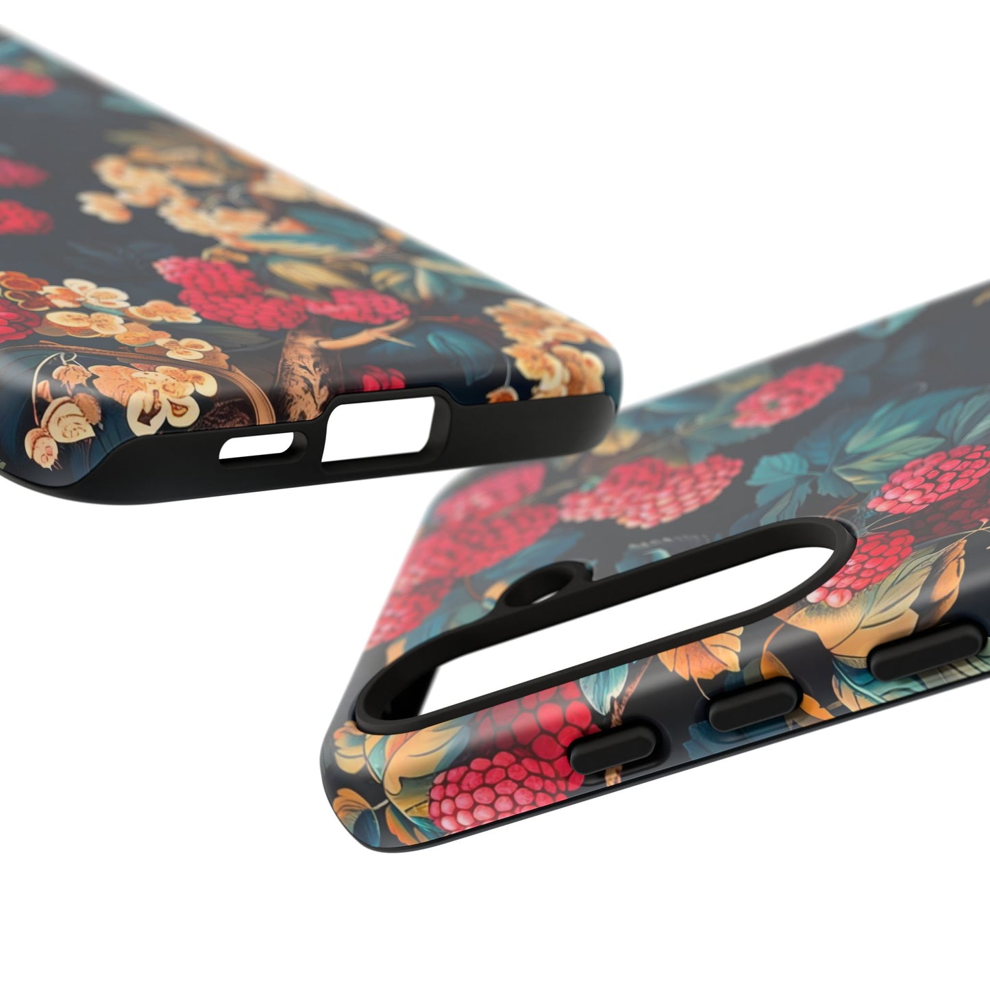 Floral Phone Case with Berry Design, Durable Phone Cover, Floral Print, Gift for Plant Lovers, Nature-Inspired Accessory