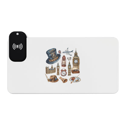 British Iconic - LED Gaming Mouse Pad with Wireless Charging - Stylish Desk Accessory for Gamers, Perfect for Home Office, Gaming Stations, Unique Gifts