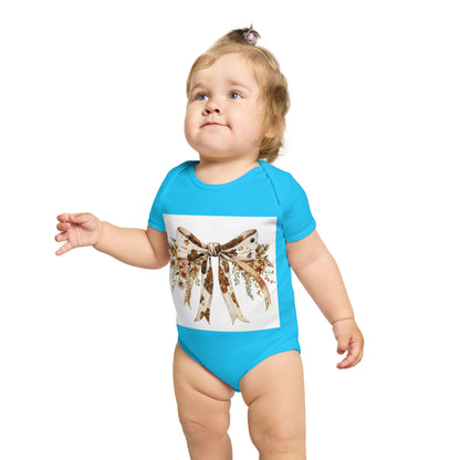 Floral Ribbon Baby Bodysuit - Adorable Short Sleeve Outfit for Newborns