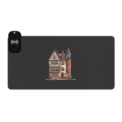 Charming Townhouses – English Architecture - LED Gaming Mouse Pad with Wireless Charging, Ergonomic Desk Accessory for Gamers, RGB Light-Up Mousepad, Perfect Gift for Home Office