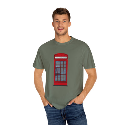 Iconic British Public Telephone - Classic Red Phone Box Soft-touch Unisex Garment-Dyed T-shirt
