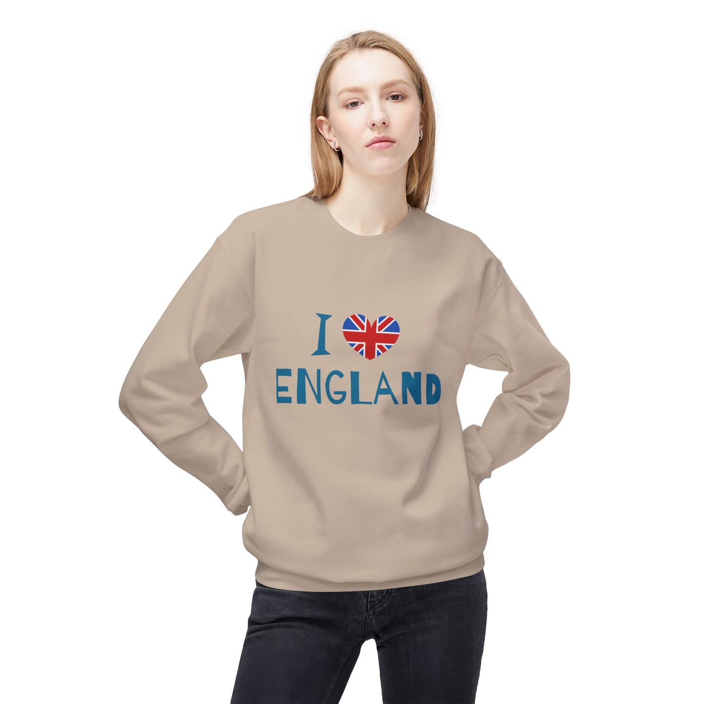 Unisex Midweight Softstyle Fleece Crewneck Sweatshirt - I Love England - Union Jack Heart Design