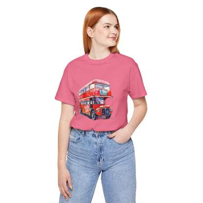Unisex Jersey Short Sleeve Tee - London Transport English Bus - Iconic Red Double-Decker