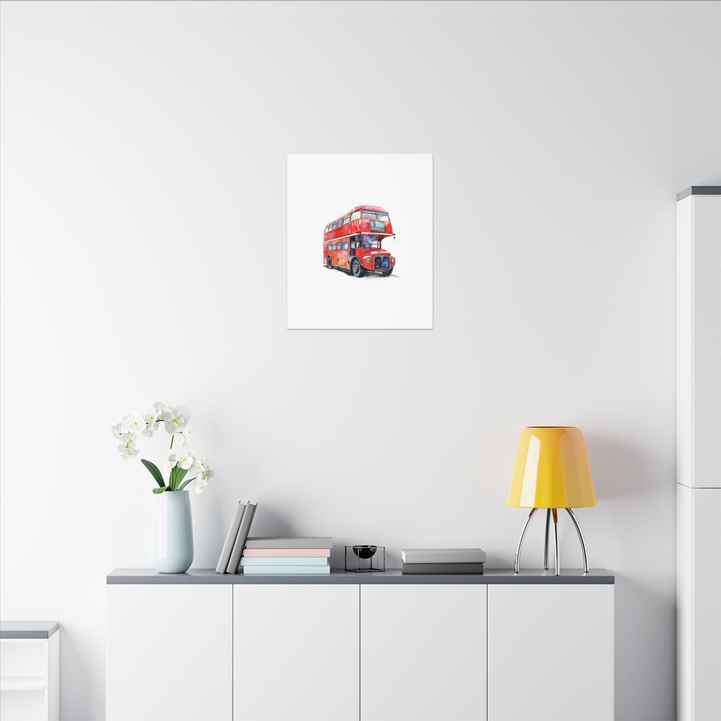 London Red Double-Decker Bus Art Canvas Print, Wall Decor for Travel Lovers, Home Office Gift, Unique Artwork for All Occasions