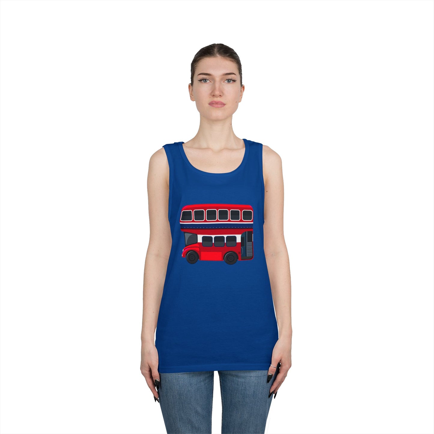 Unisex Heavy Cotton Tank Top - Iconic Red Bus Illustration Wall Decor