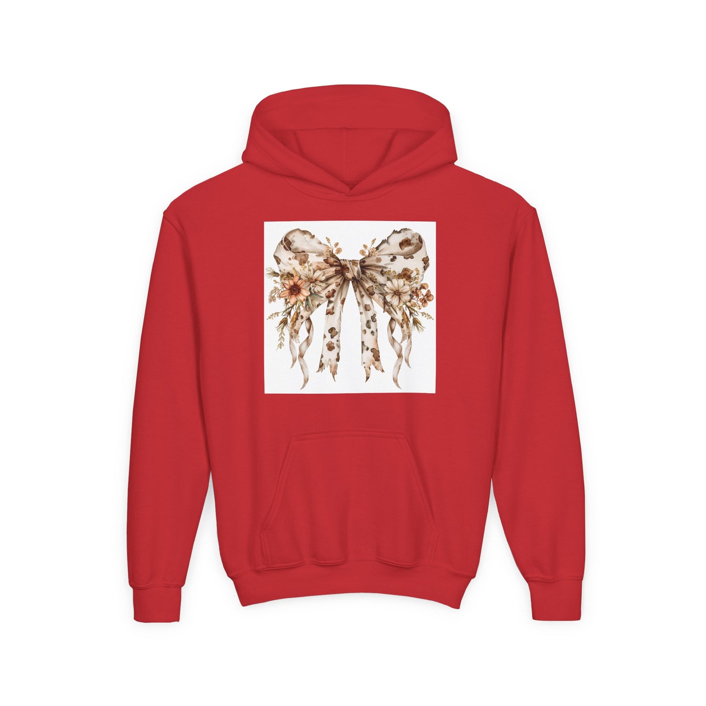 Floral Bow Youth Hooded Sweatshirt - Cozy & Stylish for Girls