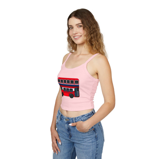 Women's Spaghetti Strap Tank Top - Iconic Red Bus Illustration Wall Decor