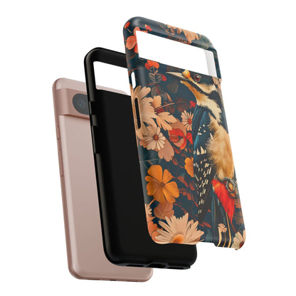 Artistic Bird Phone Case, Unique Tough Cases for Nature Lovers, Floral Design, Cute Gift, Customized Phone Accessories