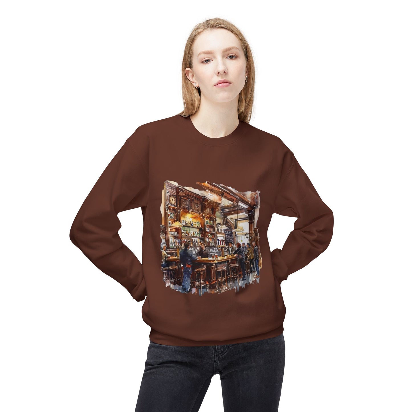 Unisex Midweight Softstyle Fleece Crewneck Sweatshirt - The Cozy British Pub Vibe