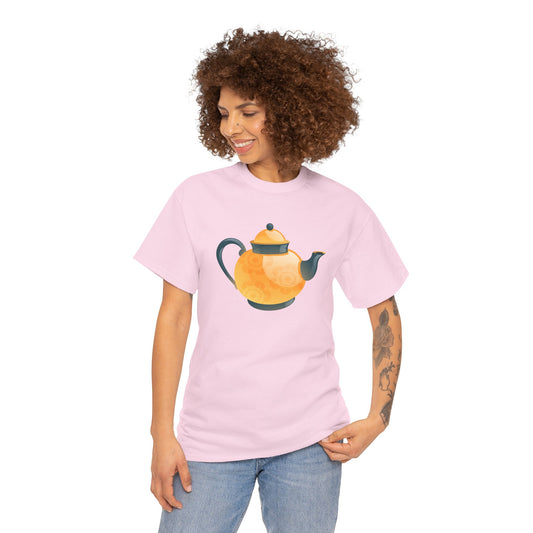Unisex Heavy Cotton Tee - Classic British Tea Kettle - Timeless Elegance in Tea Time